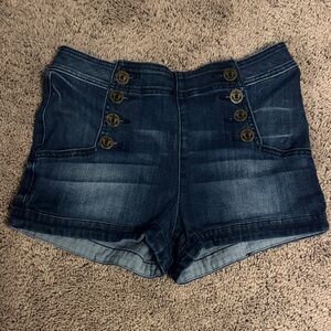 Express High Waist Dark Blue Denim Shorts